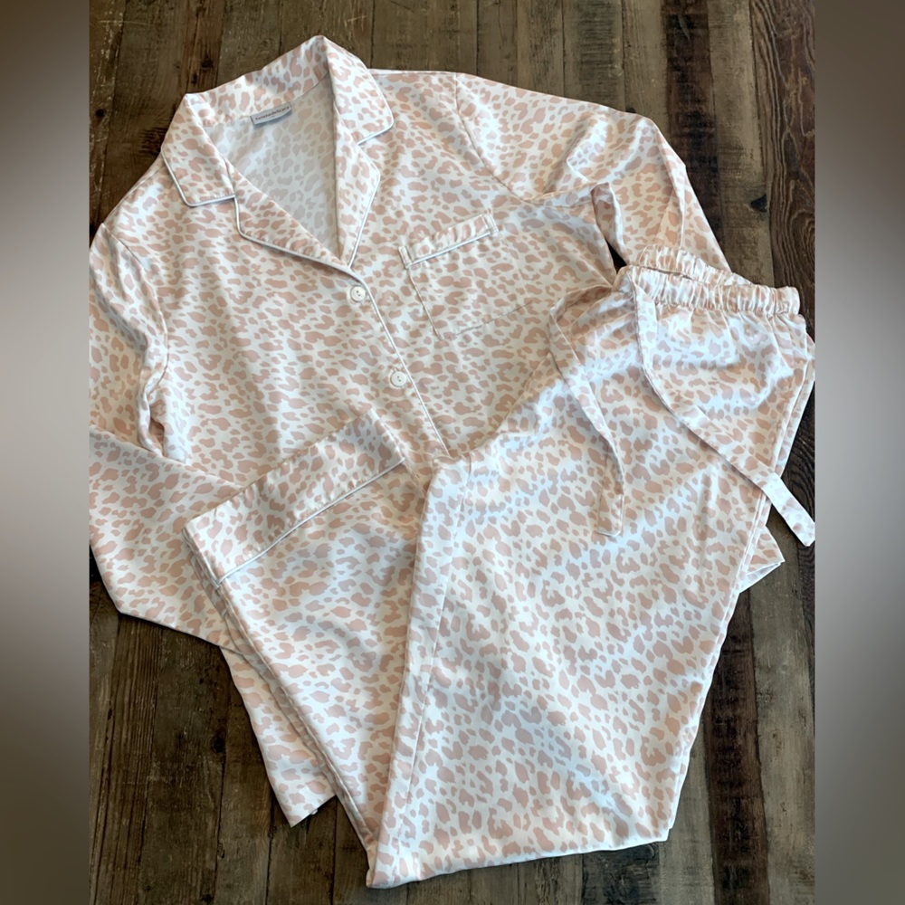 Serenedelicacy Pajama Set Small Pink White Animal Print Drawstring Waist